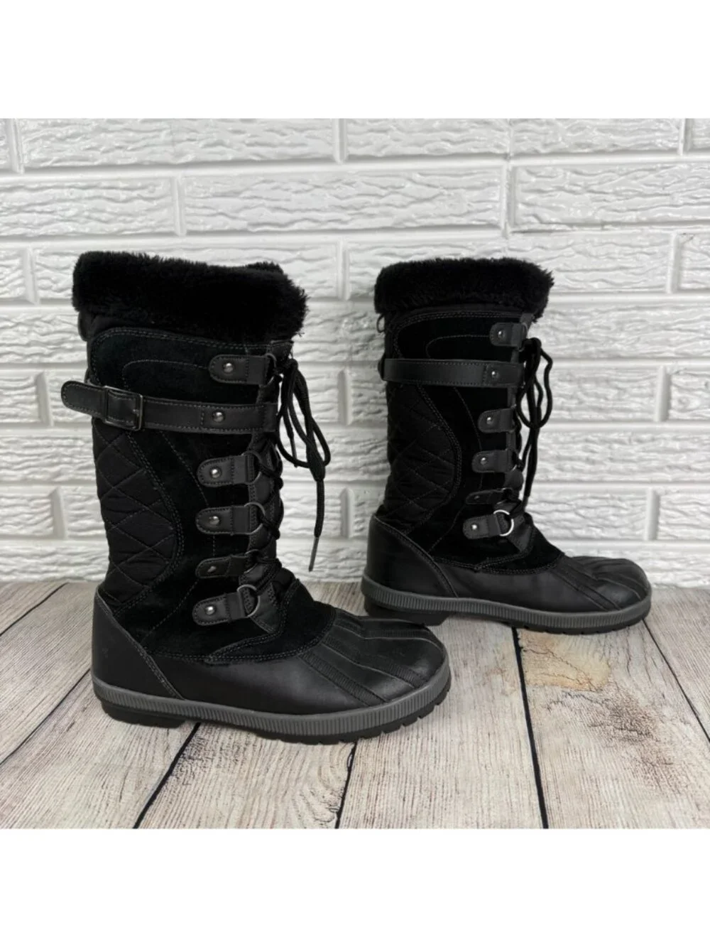 Weathermates by Khombu Black Tall Quilted Winter Snow Boots Size 8M